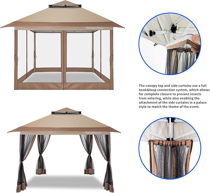 OASISHOME Pop-up Gazebo Portable Instant Canopy Tent 12x12, One-Push Locking - Image 5