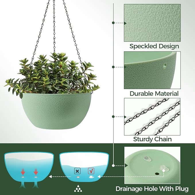 T4U 10 Inch Hanging Planters for Indoor Outdoor Plants, 2 Pack Plastic Hanging - Image 6