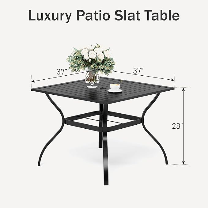 PHI VILLA 37 Inch Outdoor Dining Table Metal Steel Slat Square Patio Dining - Image 3