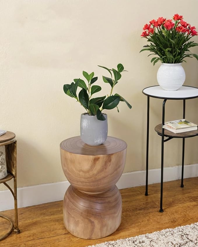 Small Wooden Side Table, 15.75" H Hand Carved Rustic Tree Stump End Table - Image 6
