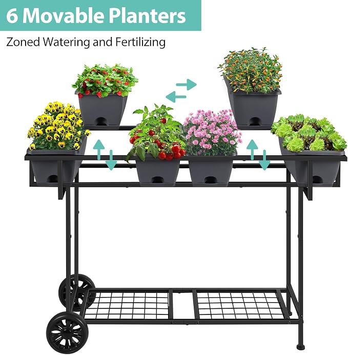 YBING Raised Garden Bed with Wheels Outdoor Elevated Planter Box Stand 6 Pocket - Image 2