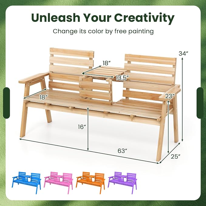 Tangkula Outdoor Fir Wood Bench - Image 3