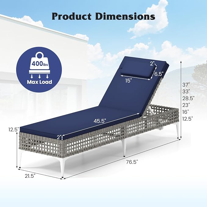 Tangkula Patio Chaise Lounge Chair, PE Wicker Reclining Sun Lounger - Image 3