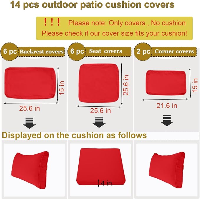 14 Piece Outdoor Patio Cushion Cover Replacement, Waterproof Patio Cushion - Image 2