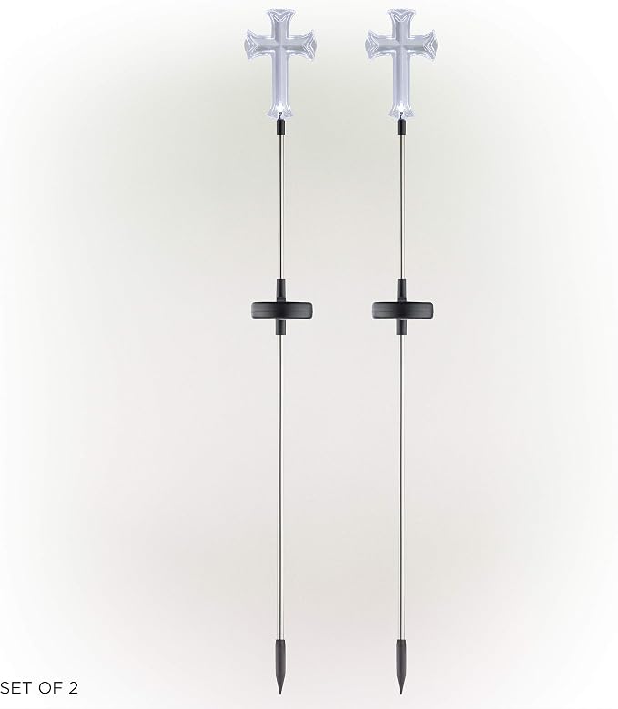 Alpine Corporation 34" Tall Outdoor Solar Powered Cross Pathway Light Stakes - Image 3