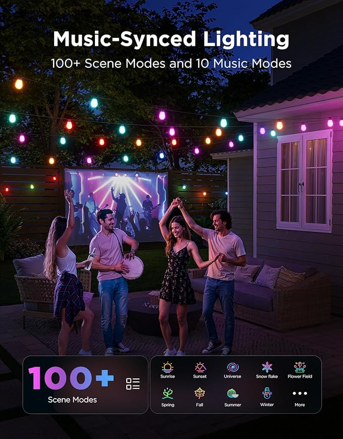 Govee S14 Bulb Outdoor String Lights 2, 96ft Smart RGBIC Warm White Patio Lights - Image 3