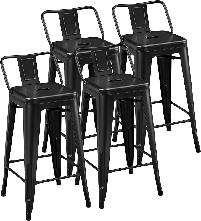Yaheetech Bar Stools Set of 4, Metal Counter Height Chairs, 26 Inch Industrial by Yaheetech