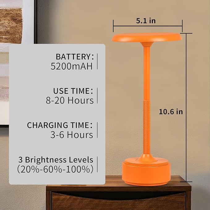 5200mAh Rechargeable Cordless LED Table Lamps Touch Sensor Light, 3-Levels - Image 4