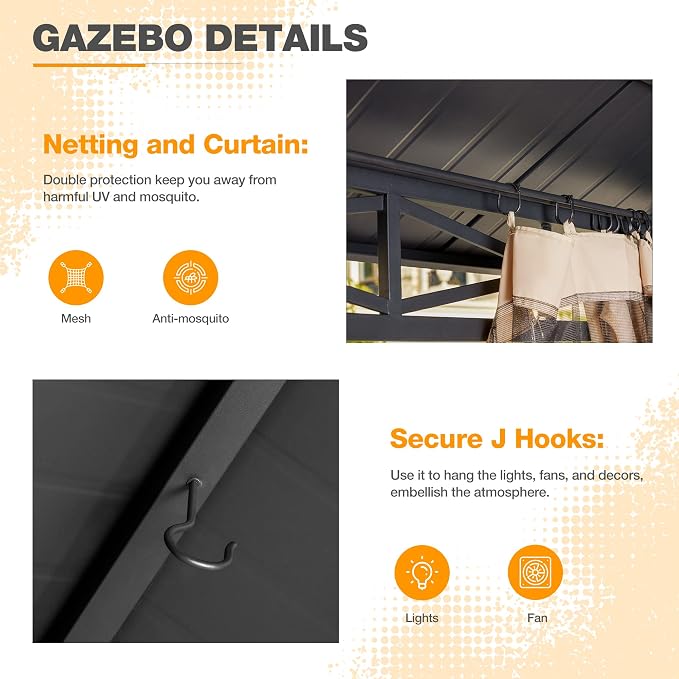 MELLCOM 10'x12' Hardtop Gazebo, Metal Double Roof - Image 5