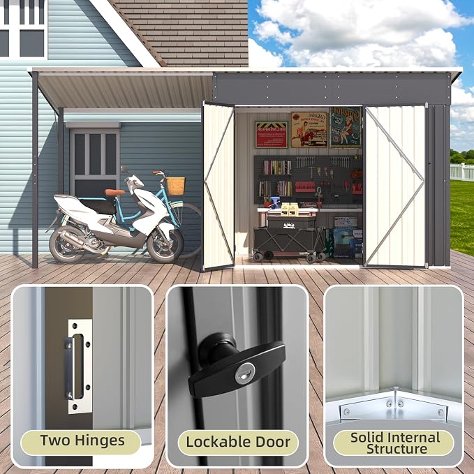 AECOJOY 14x6 Outdoor Open-Sided Metal Storage Shed, 6x8 Small 2-in-1 Tool Shed - Image 4