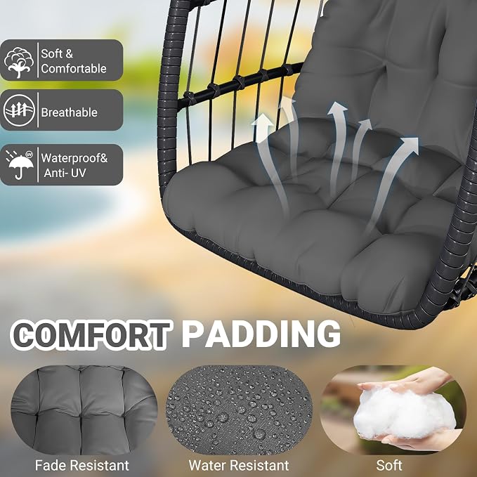 CHABATREE Egg Chair with Stand, Patio Rattan Wicker Hanging Swing Egg Chair - Image 2