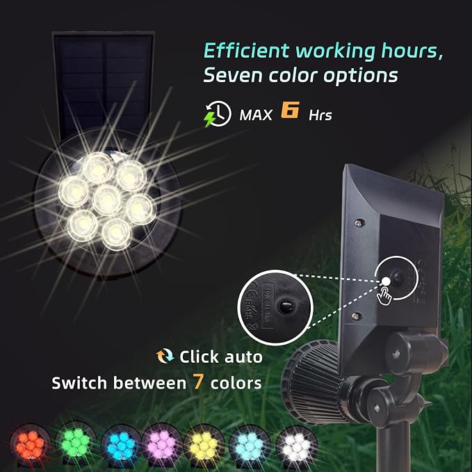 Solar Spot Lights Outdoor Color Changing, 8 Lighting Modes 2-in-1 Solar Lights - Image 3