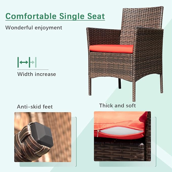 Greesum Patio Furniture 4 Pieces Conversation Sets Outdoor Wicker Rattan Chairs - Image 5
