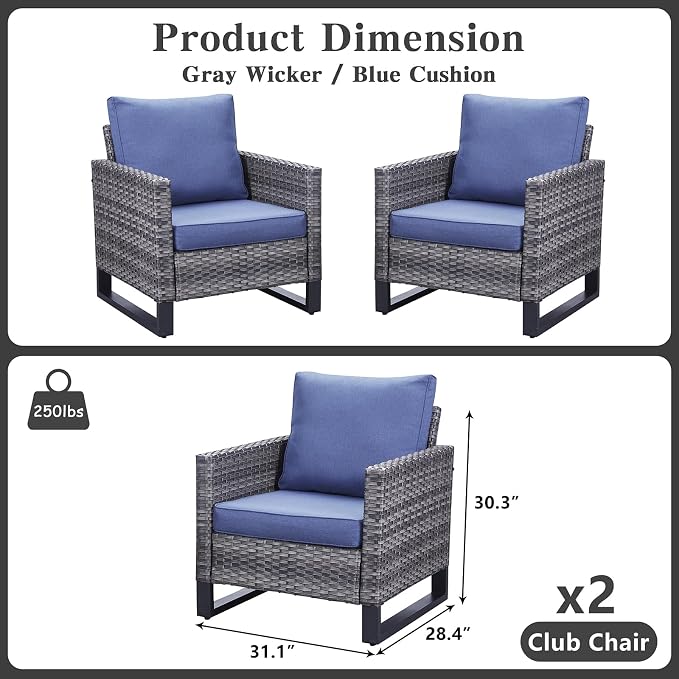 Belord Oversize Patio Chairs Set of 2 Outdoor Wicker Dining Chairs, All-Weather - Image 2