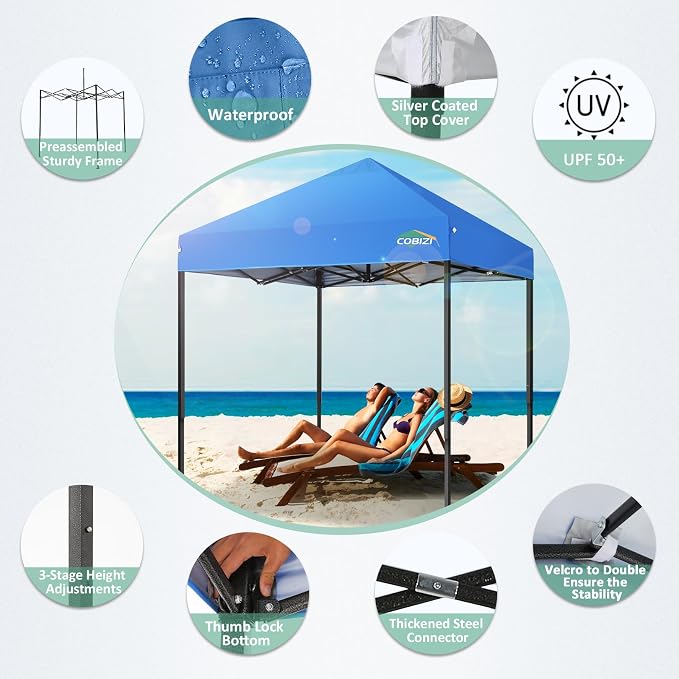 COBIZI 6.6x6.6ft Pop Up Canopy Tent, Heavy Duty Canopy Easy Set up All Weather - Image 3