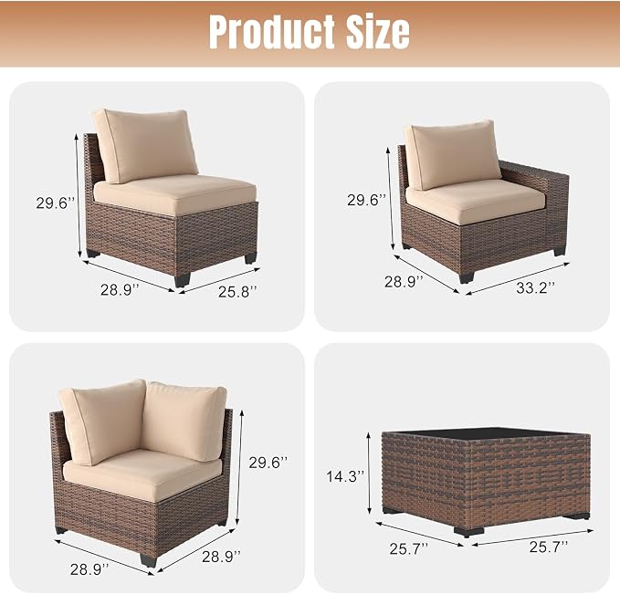 Aoxun 6 Pieces Patio Furniture Set Wicker Rattan Outdoor Sectional Conversation - Image 8