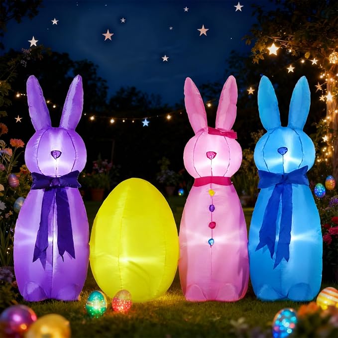 DomKom 6FT Long Easter Inflatable Bunny Outdoor Decorations, Build-in LED - Image 2