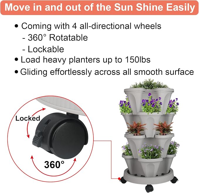 GameXcel Vertical Planter 4 Tier Stackable Planters Garden Planters Strawberry - Image 6