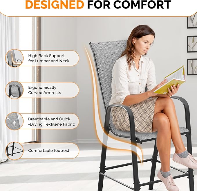 VINGLI Set of 4 Stackable Outdoor Bar Stools – Sling Chairs - Image 5