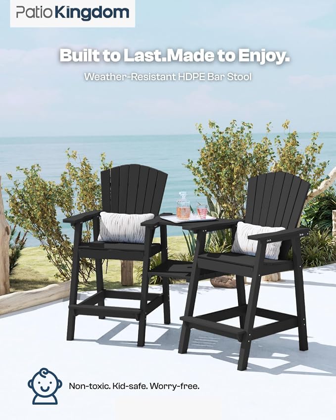 Tall Adirondack Chairs Set of 2, Bar Height HDPE Deck Chairs - Image 5