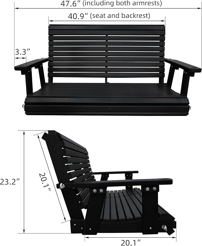 HDPE Porch Swing with 18/8 Stainless Steel Bolts, Ergonomic Design, Ultra - Image 2