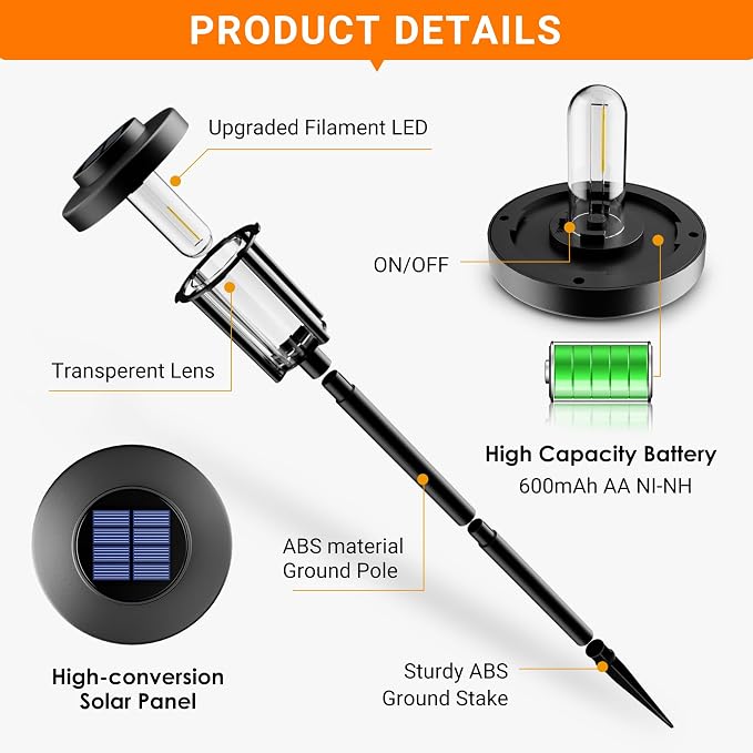 GIGALUMI Solar Pathway Lights, 3 Pack Garden Solar Outdoor Lights, IP65 - Image 8