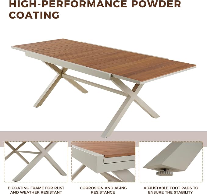 Grand patio Expandable Patio Dining Table, Extra Large 94.5" L x 37" W Outdoor - Image 7