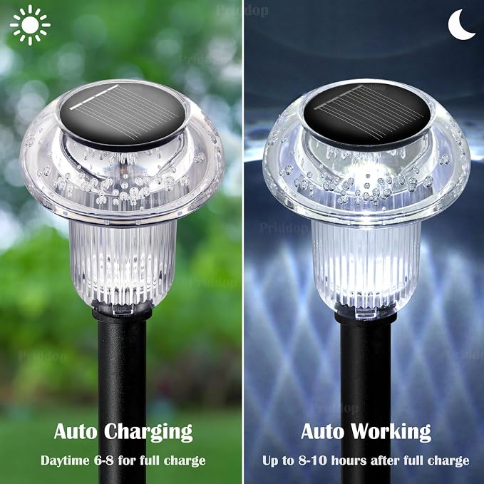 Solar Lights Outdoor Pathway Waterproof 8 Pack Cold White LED Acrylic Mushroom - Image 3