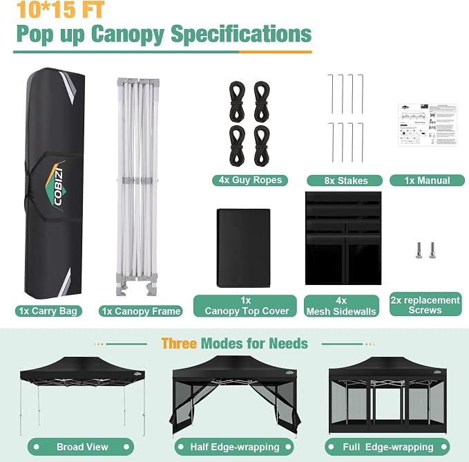 COBIZI 10x15 Canopy Tent, Heavy Duty Pop up Canopy - Image 5