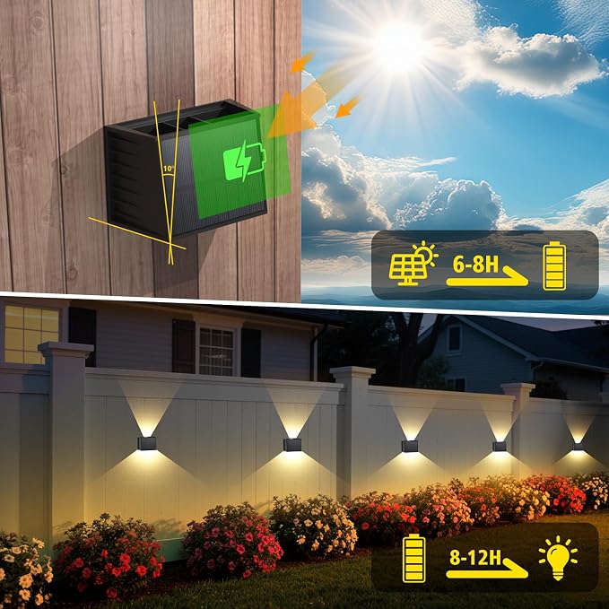 T-SUN Solar Fence Lights, 1200mAh 3000K Wall Sconces, Up and Down Lighting - Image 3