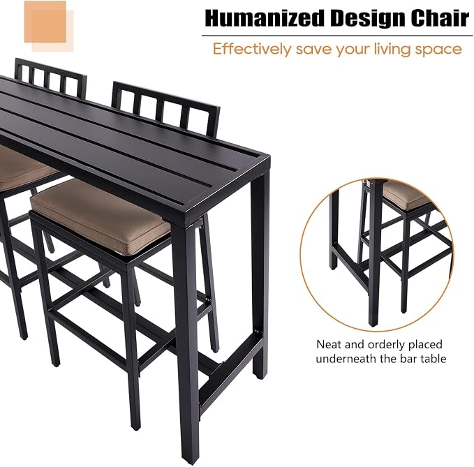 Outdoor Bar Chairs & Table, Metal Patio Bar Set, 3 Piece - Image 5
