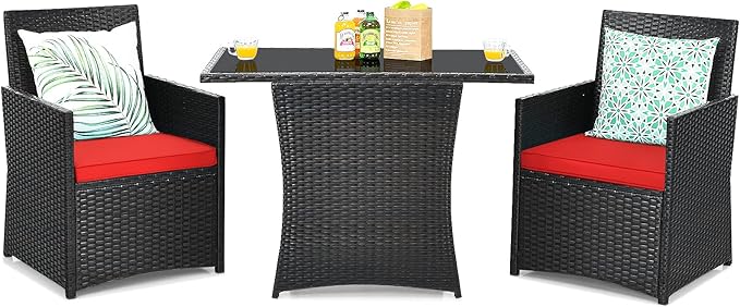 Tangkula 3 Pieces Patio Dining Set, Space-Saving PE Rattan Bistro Set by TANGKULA