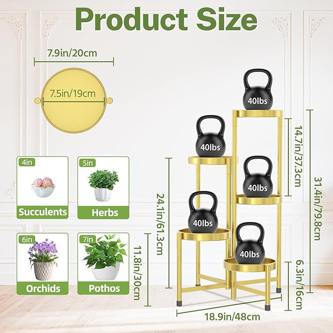 iDavosic.ly Plant Stand Indoor Outdoor, 5 Tier Corner Metal Flower Display - Image 3