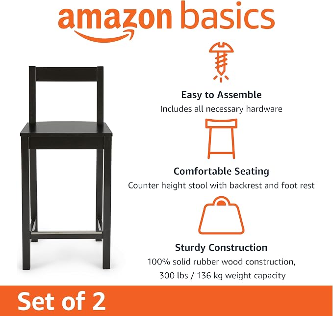 Amazon Basics Wooden Counter Height Bar Stool - Image 3