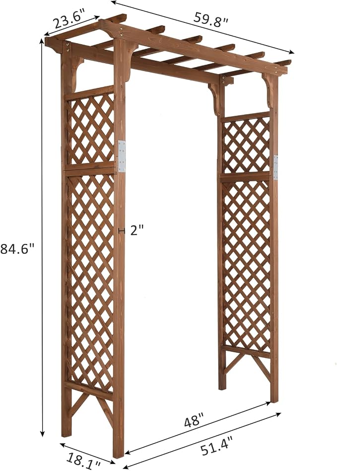 VINGLI Wood Garden Arbor, 85in Wedding Arch Garden Trellis - Image 7