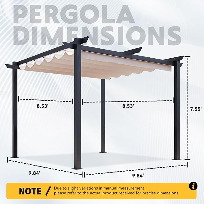 MELLCOM Retractable Pergola 10x10 Ft, Upgraded Sun Shade - Image 2