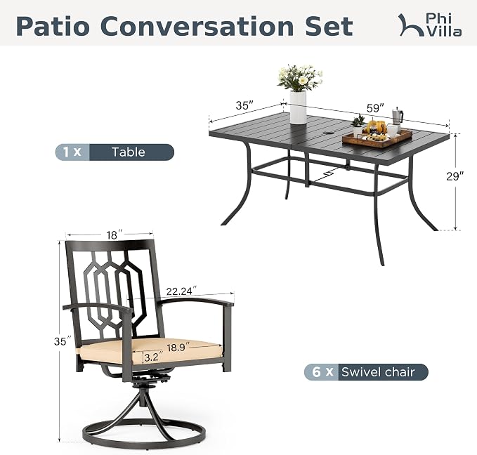 PHI VILLA 7 Pieces Outdoor Dining Set - Image 9