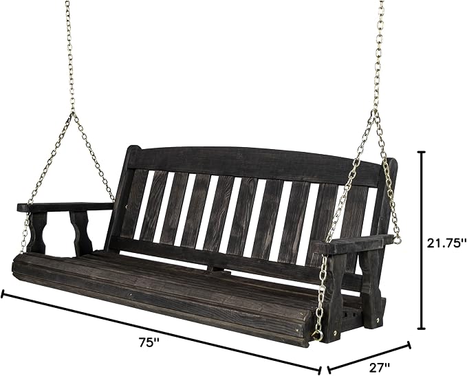 Amish Casual Heavy Duty Mission Treated Porch Swing, Semi-Solid Black Stain - Image 4