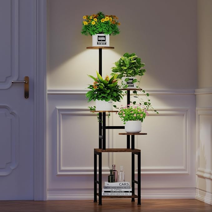 Round Plant Stand Indoor with Grow Light, 5-Tiered Tall Plant Stand Indoor - Image 8