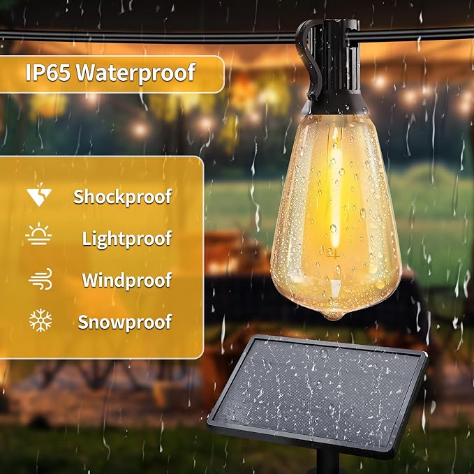 50ft Solar String Lights with Remote, 25+1 Bulbs Solar Patio Lights Outdoor - Image 3