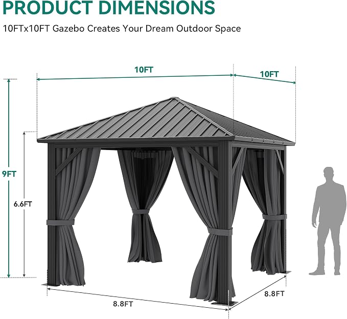YITAHOME 10'X10' Metal Hardtop Gazebo Outdoor Patio Single Top Canopy - Image 4