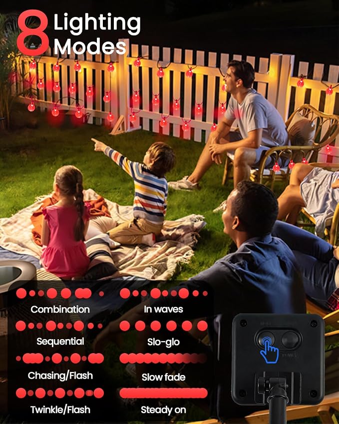 2-Pack 100 LED Red Solar String Lights Outdoor - 64FT Crystal Globe Waterproof - Image 3