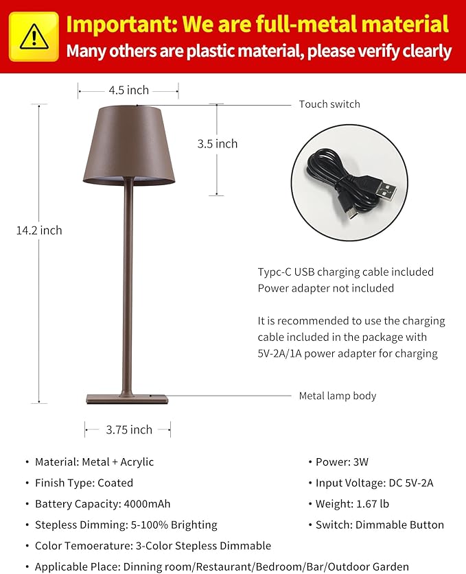 KDG 2 Pack Cordless Table Lamp, Portable LED Desk Lamp, 4000mAh Battery Operated - Image 5