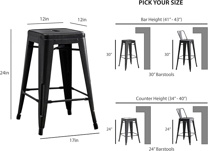 AC Pacific 24” Metal Backless Barstool Set of 2 – Country Rustic Style - Image 3