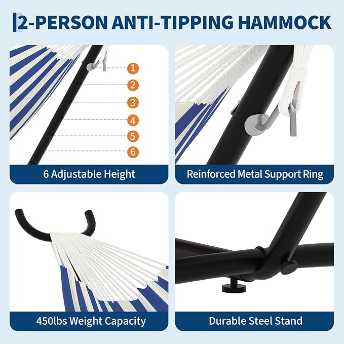 2 Person Hammocks with Stand for Outside, Double Hammocks Portable Space Saving - Image 4