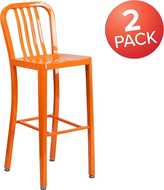 Flash Furniture Commercial Grade 30" High Orange Metal Indoor-Outdoor Barstool - Image 4