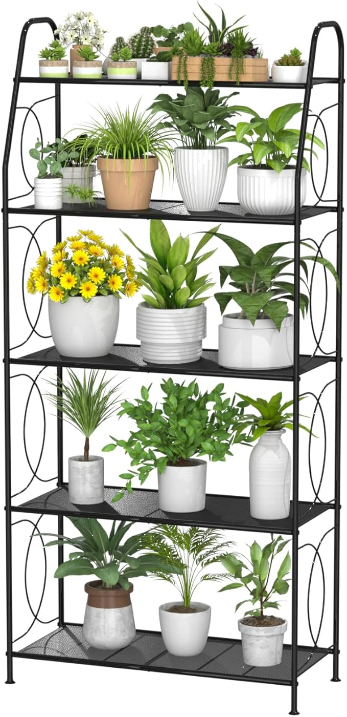5 Tier Plant Stand Indoor Outdoor, Heavy Duty Plant Shelf, Metal Mesh Tall by VyGrow