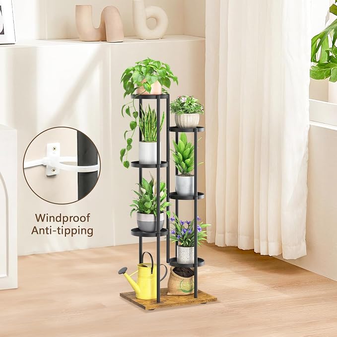 LASZOLA Black 6 Tier Plant Stand Indoor Heavy Duty Metal Planter Flower Holder - Image 8