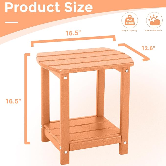Adirondack Square Outdoor Side Table, 2-Tier Storage Patio Side Table, HDPE End - Image 3