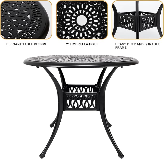 35" Outdoor Dining Table, Cast Aluminum Patio Bistro Table - Image 4